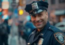 Policial federal sorridente celebrando a conquista da aprovação.