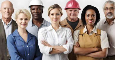 Grupo de trabalhadores de diversas áreas, representando a variedade de carreiras profissionais.